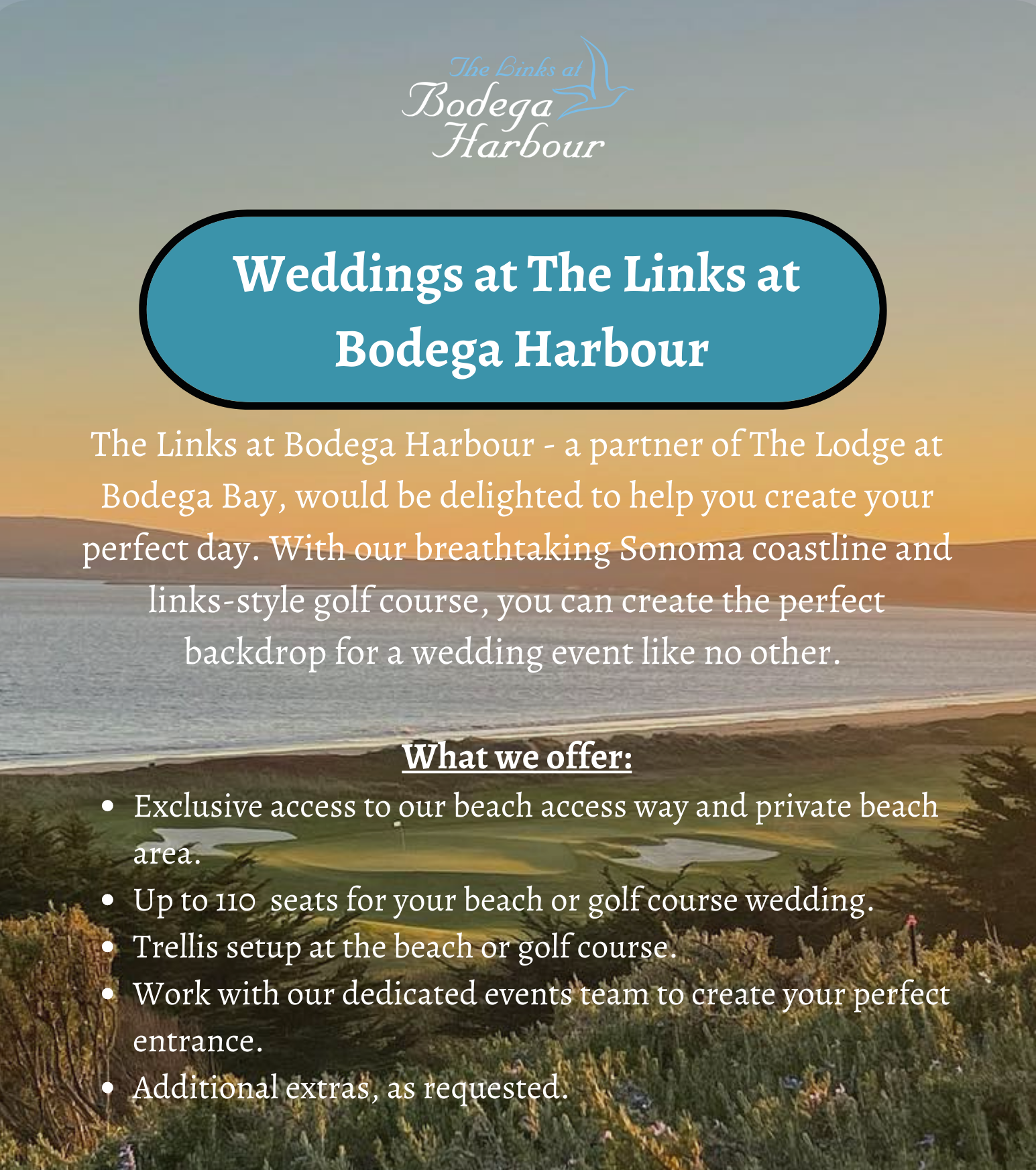 Weddings at The Links Bodega Harbour 1